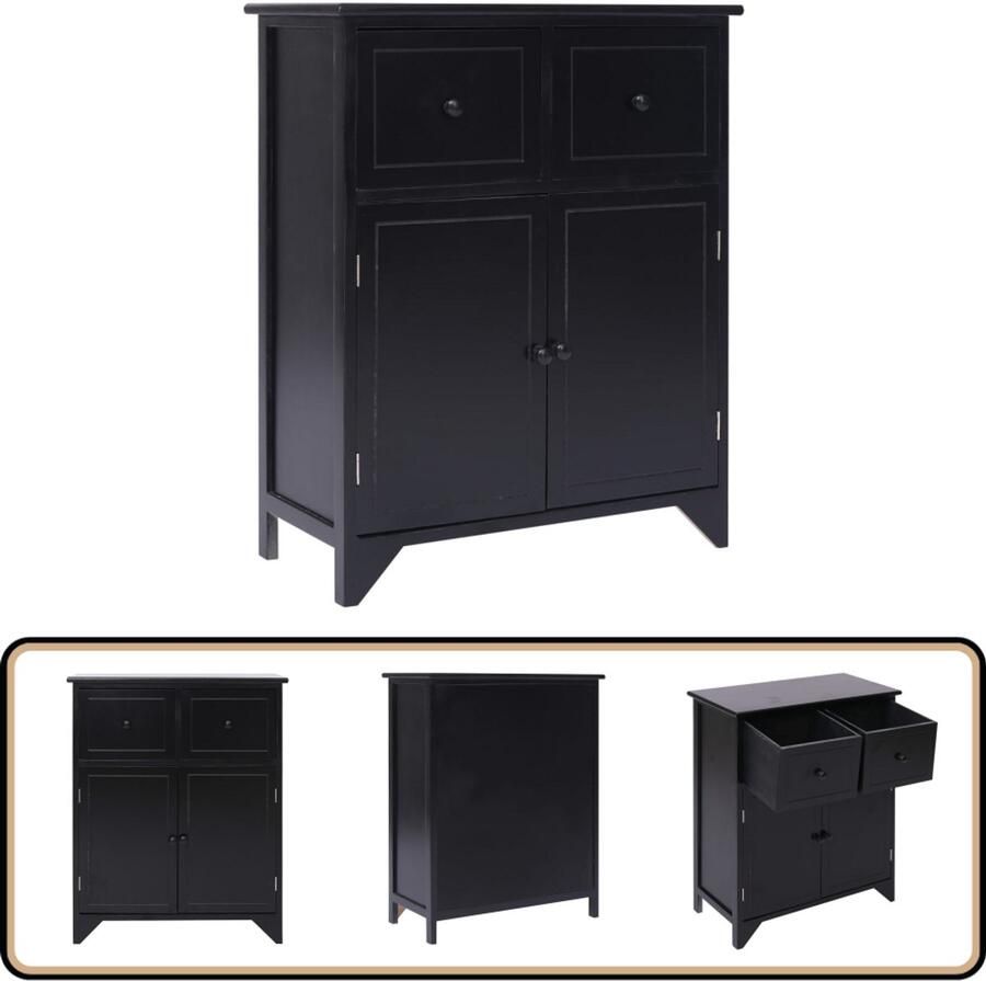 VidaXL Stijlvolle zwarte bijzetkast van paulowniahout Bijzettafel Commode Side Table Vintage Kast Houten Kast