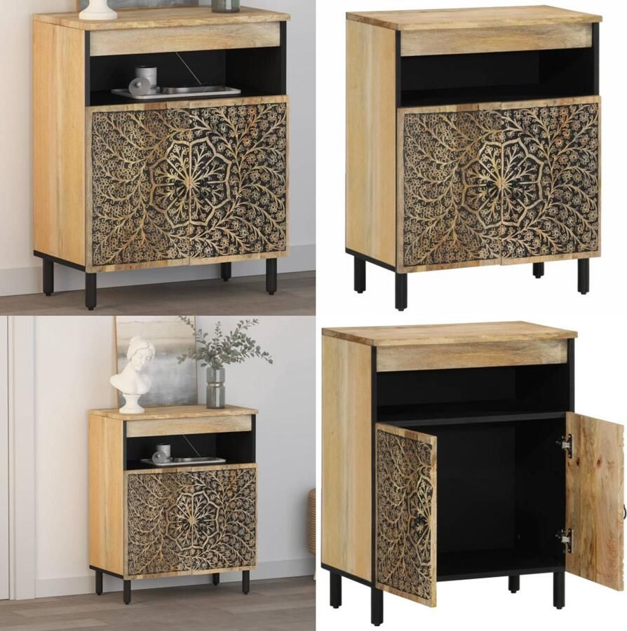VidaXL Bijzetkast 60x33x75 cm massief mangohout Dressoir Dressoirs Opbergkast Wandkast