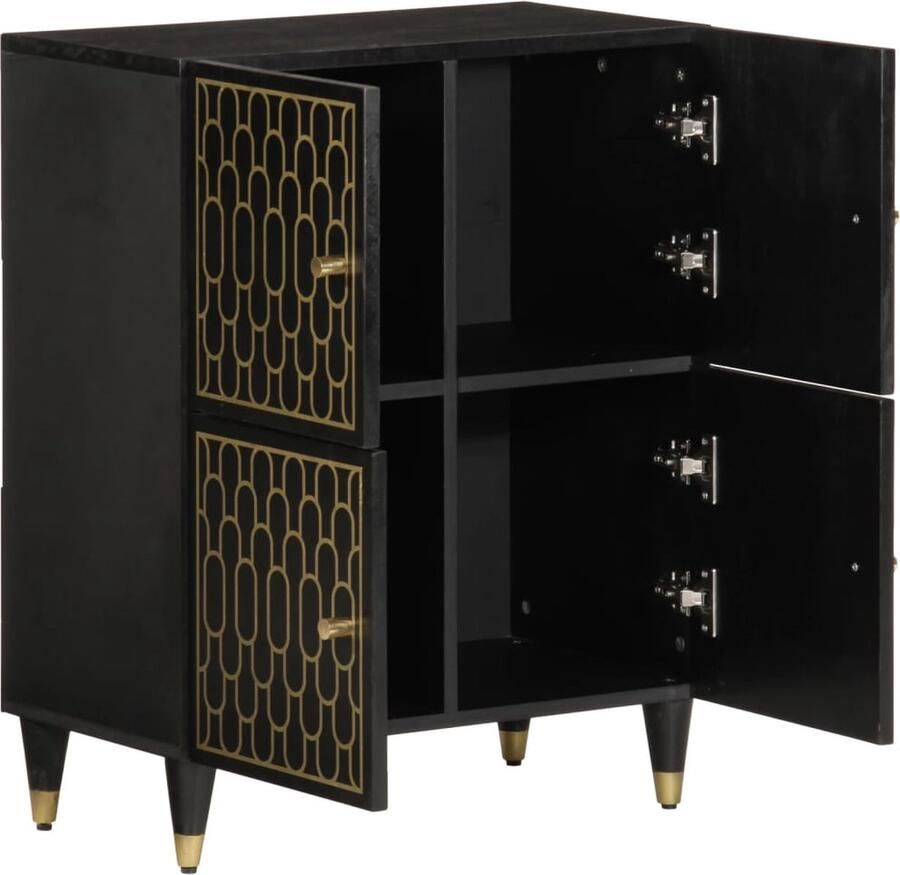 VidaXL Bijzetkast van mangohout met uniek handgesneden design Dressoir Bijzetkast Mangohout Vintage Zwart - Foto 2