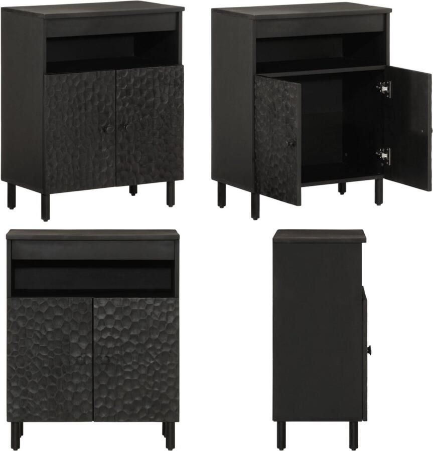 VidaXL Bijzetkast 60x33x75 cm massief mangohout zwart Dressoir Dressoirs Opbergkast Wandkast - Foto 2