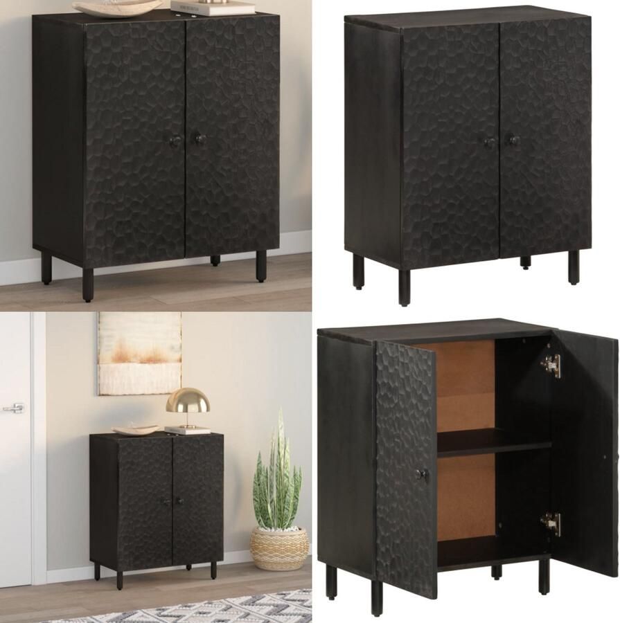 VidaXL Bijzetkast 60x33x75 cm massief mangohout zwart Dressoir Dressoirs Opbergkast Wandkast