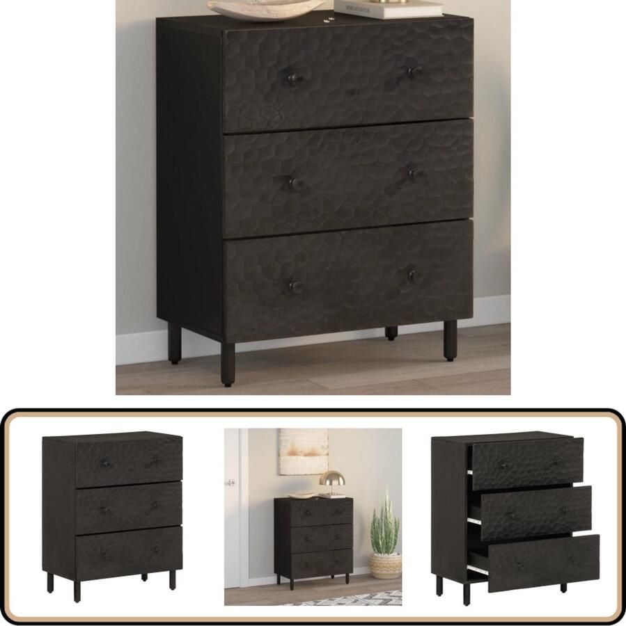 VidaXL Bijzetkast Mangohout 60x33x75 cm Zwart Dressoir Mangohout Vintage Zwart Salontafel