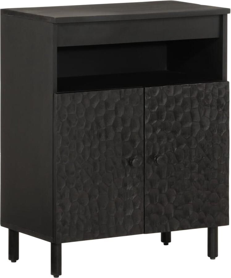 VidaXL Bijzetkast Massief Mangohout 60x33x75 cm Zwart Dressoir Mango Wood Furniture Vintage Dresser Side Cabinet Black Sideboard - Foto 2