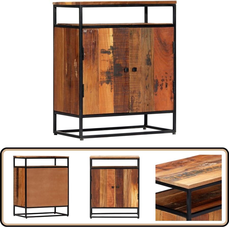 VidaXL Bijzetkast van gerecycled hout en staal Bijzettafel Vintage Meubels Industriële Woondecoratie Landelijke Kasten Hergebruikt Hout