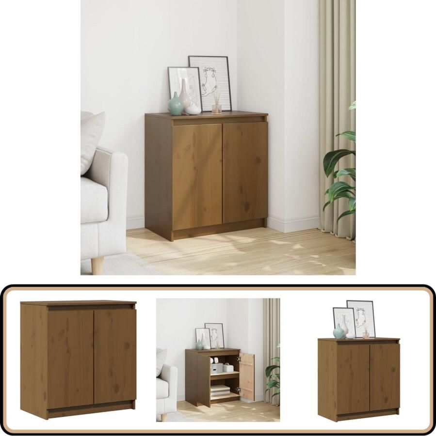 The Living Store Bijzetkast 60x36x65 cm massief grenenhout honingbruin Bijzetkast Houten Kast Grenoblenhouten Kast Opbergkast Salontafel - Foto 2