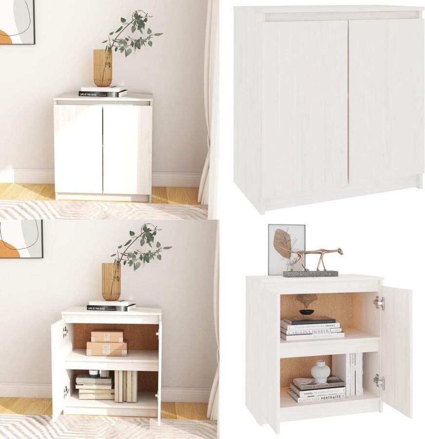 VidaXL Bijzetkast 60x36x65 cm massief grenenhout wit Bijzetkast Bijzetkasten Zijkast Dressoir