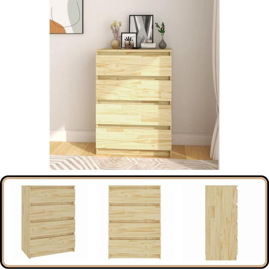 VidaXL Bijzetkast Massief Grenenhout 60x36x84 cm Ladekast Bijzetkast Opslagkast Houten Kast Grenenhouten Kast