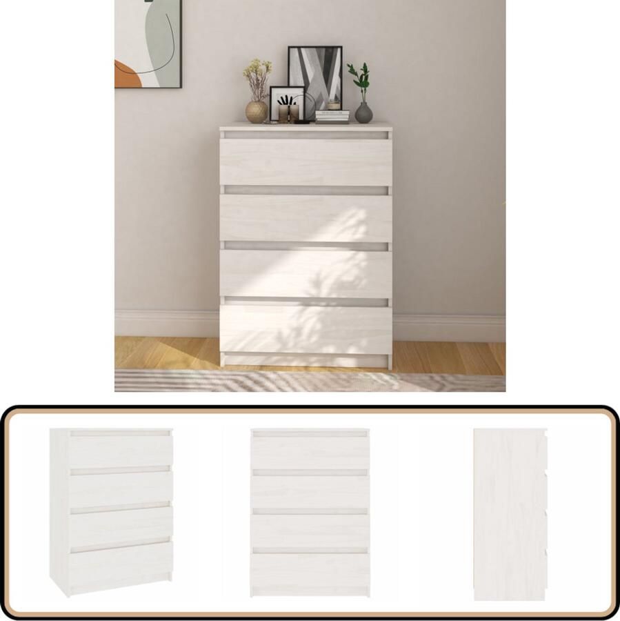 VidaXL Bijzetkast Wit 60x36x84 cm Grenenhout Ladekast Bijzetkast Opslagkast Houten Kast Witte Kast