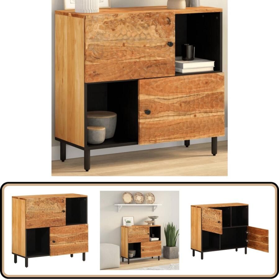VidaXL Bijzetkast Massief Acaciahout 80x33x75 cm Dressoir Opbergkast Salontafel Acacia Houten Meubel Vintage Stijl