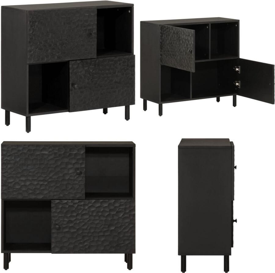 VidaXL Bijzetkast 80x33x75 cm massief mangohout zwart Dressoir Dressoirs Opbergkast Wandkast