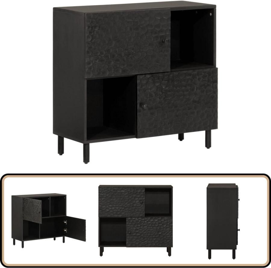 VidaXL Bijzetkast 80x33x75 cm Mangohout Zwart Dressoir Mangohout Zwart Opbergkast Salontafel