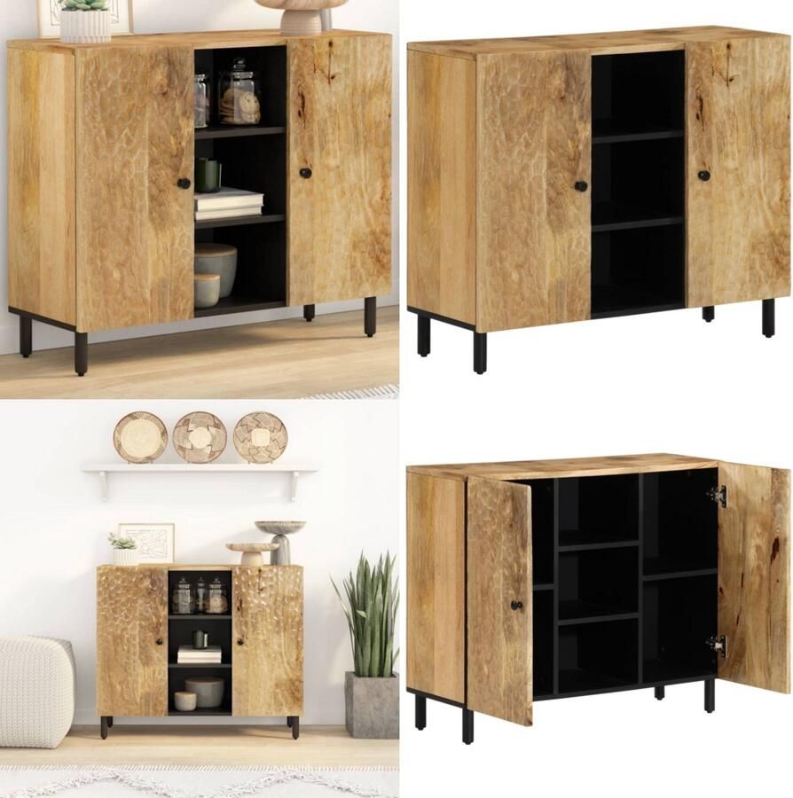 VidaXL Bijzetkast 90x33x75 cm massief mangohout Dressoir Dressoirs Opbergkast Wandkast