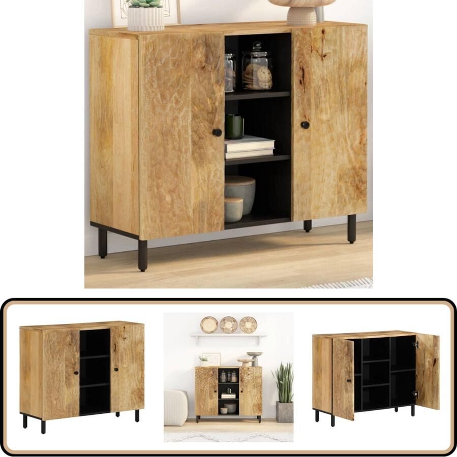 VidaXL Bijzetkast Massief Mangohout 90x33x75 cm Dressoir Mango Wood Furniture Vintage Dresser Houten Kast Opbergkast