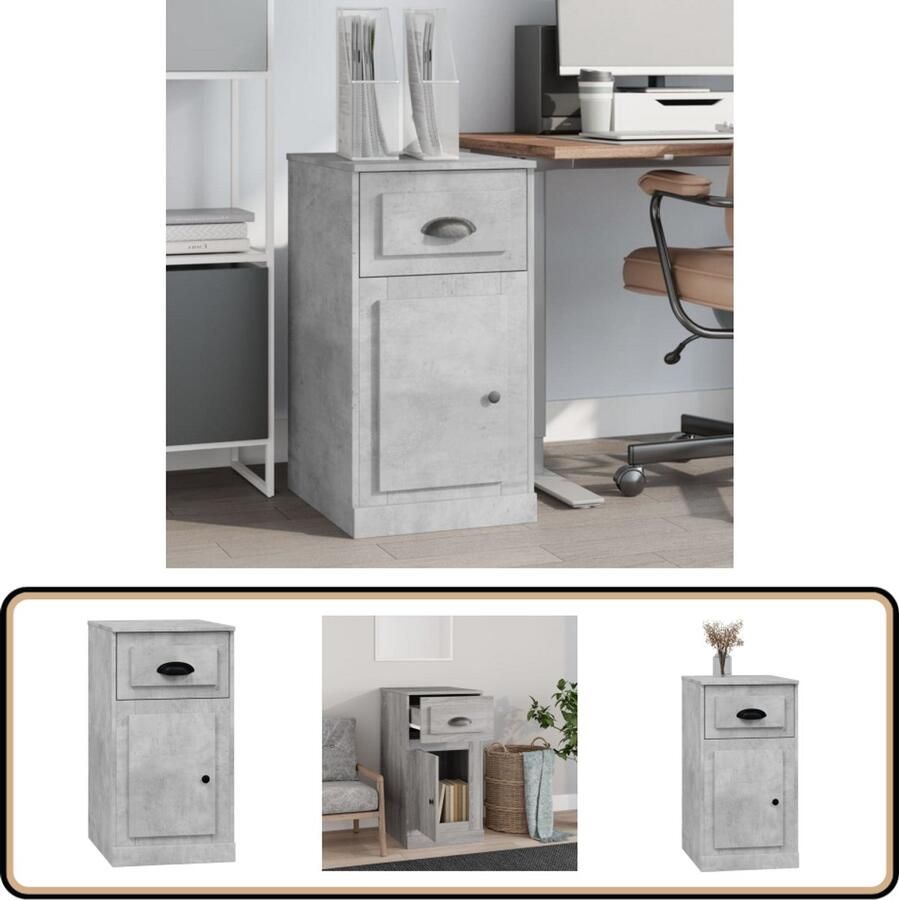 VidaXL Bijzetkast Betongrijs Bewerkte Hout Bijzettafel Bijzetkast Houten Kast Grijze Kast Salontafel Tv Tafel Opslagoplossing Compact Meubel