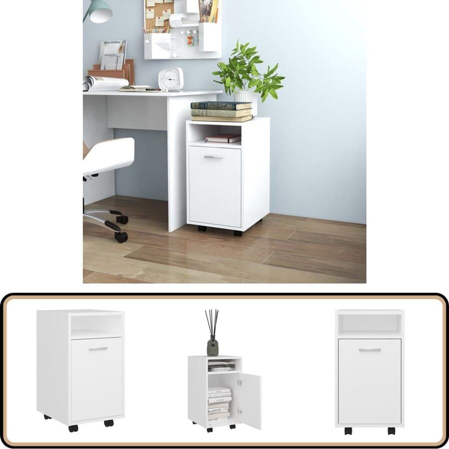 VidaXL Bijzetkast Bewerkt hout Wit Met wielen Kasten Bijzetkast Houten Kast Wit Kast Side Cabinet Storage Solutions Living Room Furniture Bedroom Furniture