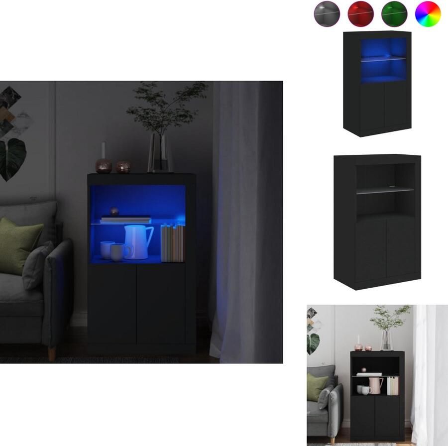 The Living Store Bijzetkast LED-verlichting Duurzaam hout RGB Opbergruimte Zwart 60.5x37x100cm Bijzetkast Led Verlichting Houten Kast Opbergkast Zwarte Kast - Foto 2