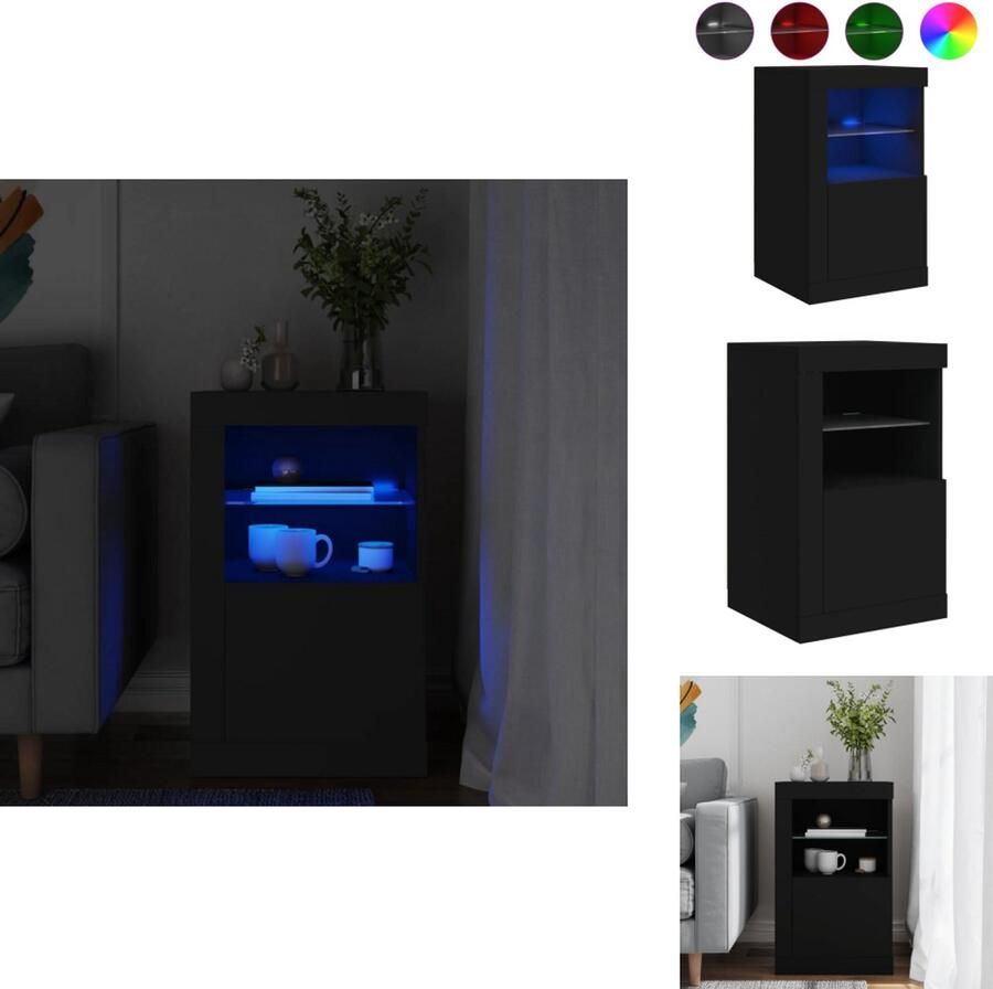 VidaXL -Bijzetkast-met-LED-verlichting-bewerkt-hout-zwart - Foto 4