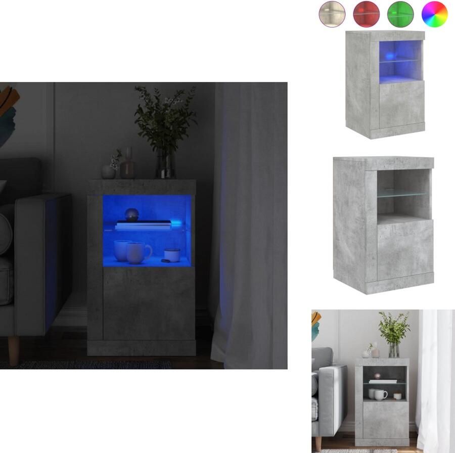 The Living Store Bijzetkast Betongrijs 41 x 37 x 67 cm RGB LED-verlichting Bijzettafel Side Table Led Verlichting Grijze Kast Beton Look - Foto 2