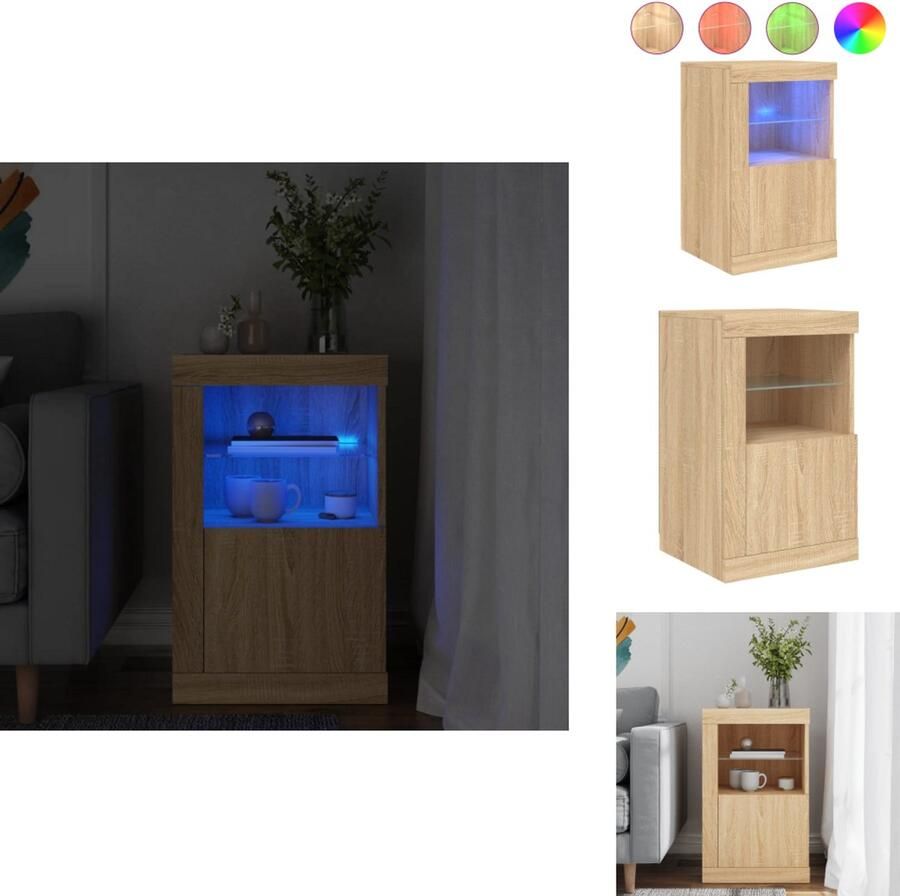 The Living Store Bijzetkast met LED-verlichting bewerkt hout sonoma eikenkleurig Bijzettafel Salontafel Tv Tafel Led Verlichting Houten Kast - Foto 2