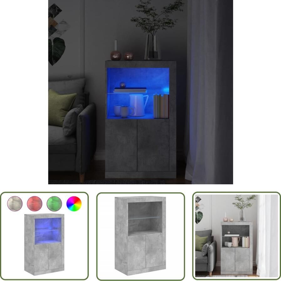 The Living Store Bijzetkast Meubelen 60.5 x 37 x 100 cm LED-verlichting Betongrijs Bijzetkast Led Verlichting Grijze Kast Houten Kast Opbergkast - Foto 2