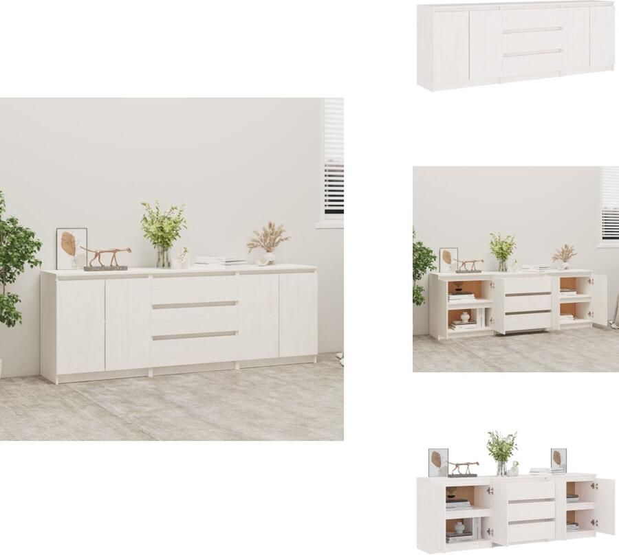 VidaXL Bijzetkast Bijzetkasten Zijkast Opbergkast Bijzetkast 180x36x65 cm massief grenenhout wit