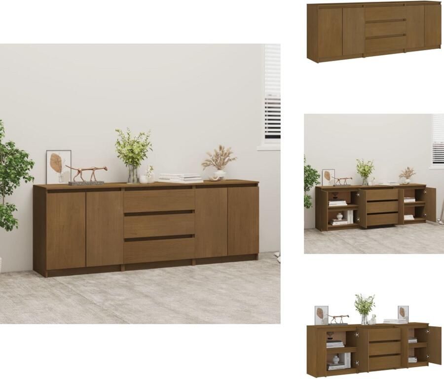 VidaXL Bijzetkast Bijzetkasten Zijkast Opbergkast Bijzetkast 180x36x65 cm massief grenenhout honingbruin