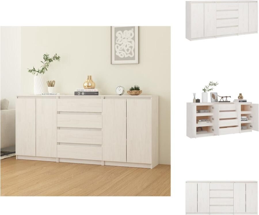 VidaXL Bijzetkast Bijzetkasten Zijkast Opbergkast Bijzetkasten 3 st massief grenenhout wit - Foto 2