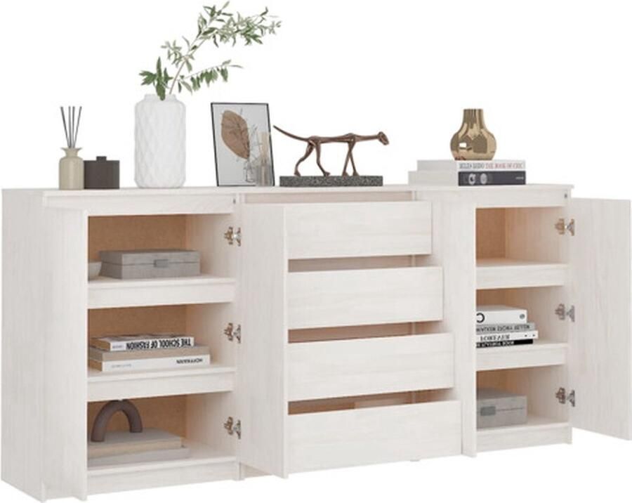 VidaXL Bijzetkast Bijzetkasten Zijkast Opbergkast Bijzetkasten 3 st massief grenenhout wit