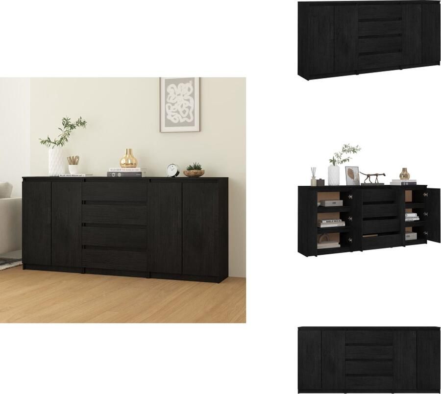 VidaXL Bijzetkast Bijzetkasten Zijkast Opbergkast Bijzetkasten 3 st massief grenenhout zwart