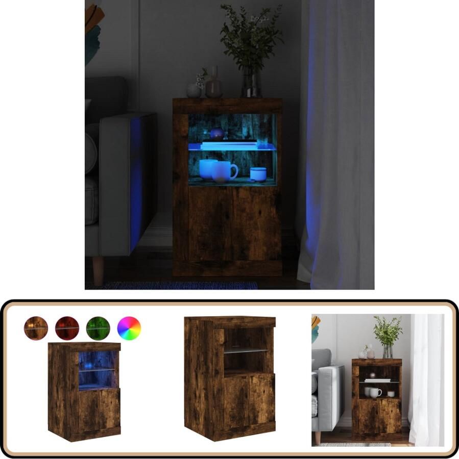 VidaXL Bijzetkast Gerookt Eiken LED 41x37x67 cm Bijzettafel Led Lampen Opbergkast Houten Kast Bruine Kast