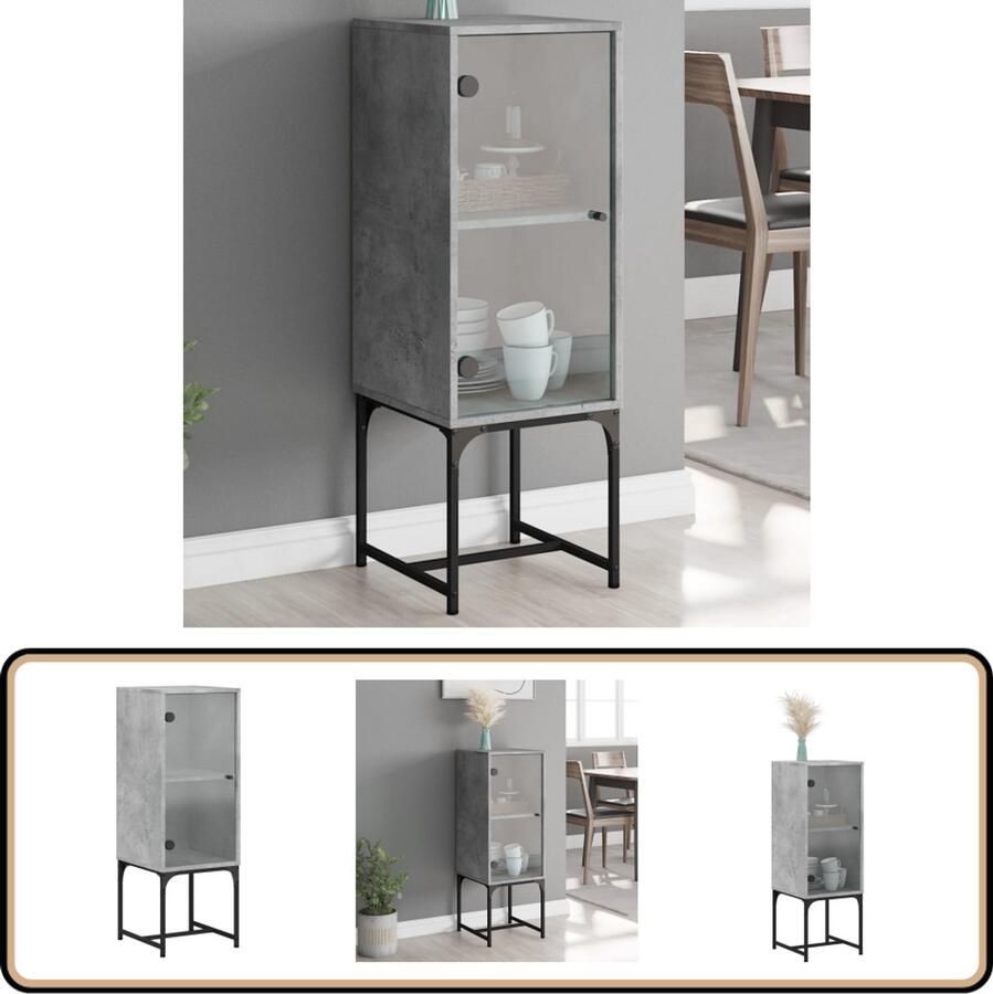 VidaXL Bijzetkast Glazen deur 35x37x100 cm Betongrijs Klassieke Dressoir Houten Dressoir Bijzettafel Opbergkast Tv Stand - Foto 2