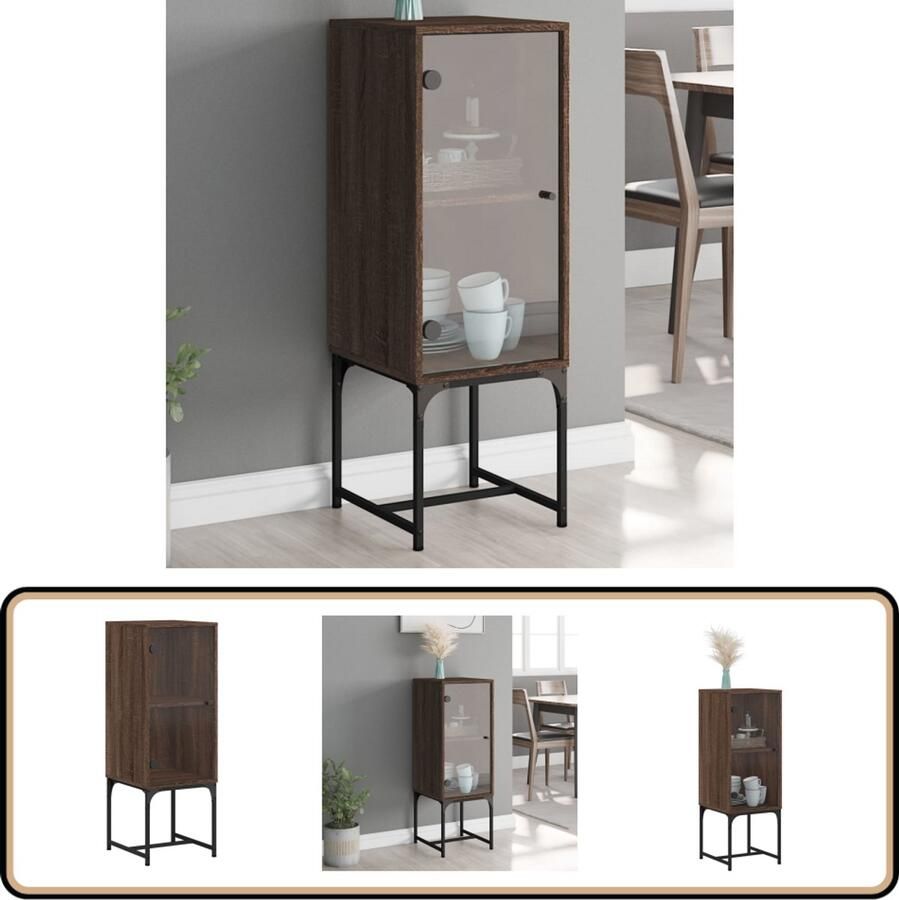VidaXL Bijzetkast Glazen Deur Bruin Eikenkleur 100cm Bijzettafel Dressoir Houten Kast Vintage Kast Bruine Eiken Kleur