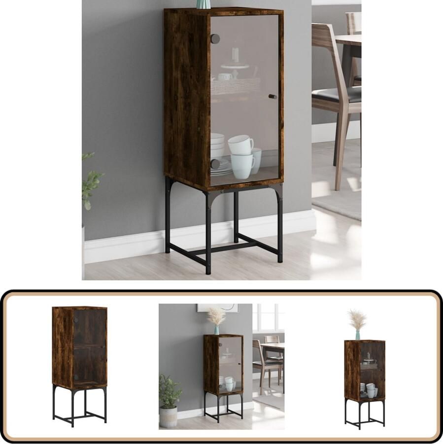 VidaXL Bijzetkast Glazen deur Gerookt eiken 100 cm Dressoir Bijzettafel Houten Kast Vintage Kast Bergruimte