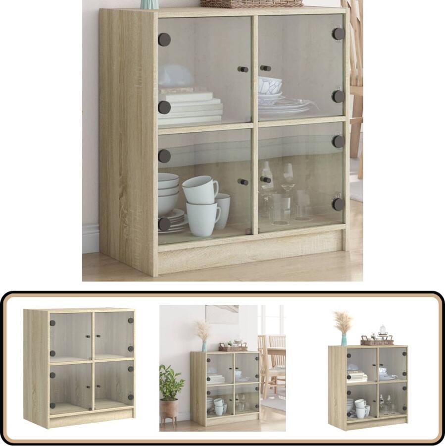 VidaXL Bijzetkast Glazen deuren 68x37x75 5 cm Dressoir Bijzettafel Houten Meubel Vintage Design Opslagoplossing