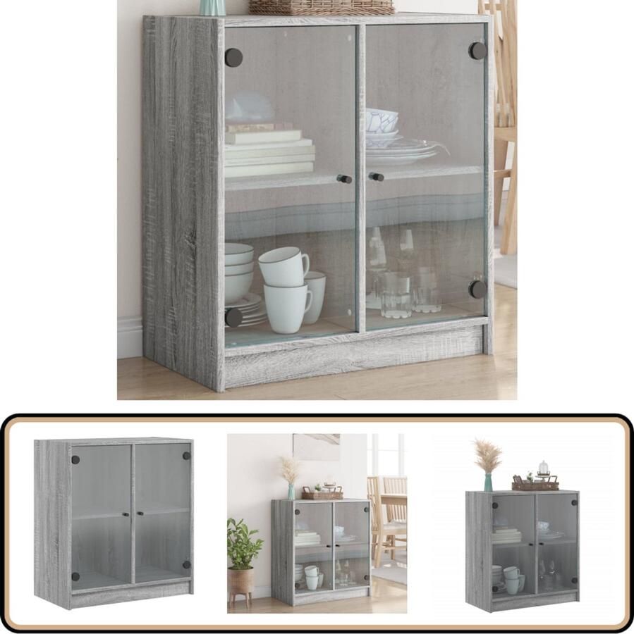 VidaXL Bijzetkast Glazen Deuren Grijs Sonoma Eiken Dressoir Bijzettafel Houten Kast Grijze Kast Vintage Kast - Foto 2