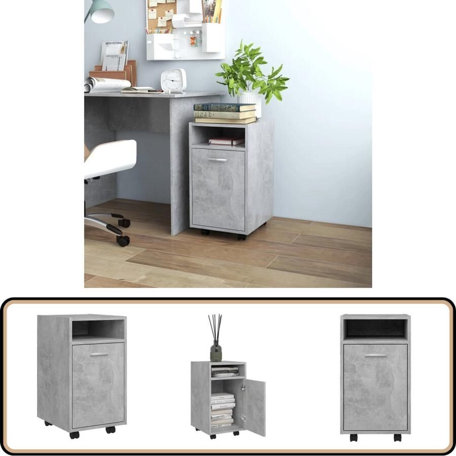 VidaXL Bijzetkast Hout Betongrijs Met wielen Bijzetkast Side Cabinet Kasten Opslagruimte Houten Kast Grijze Kast Modere Kast Multifunctionele Kast