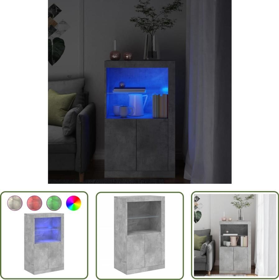 VidaXL Bijzetkast LED-verlichting Betongrijs Hout Bijzettafel Side Table Led Lamp Grijze Kast Houten Kast