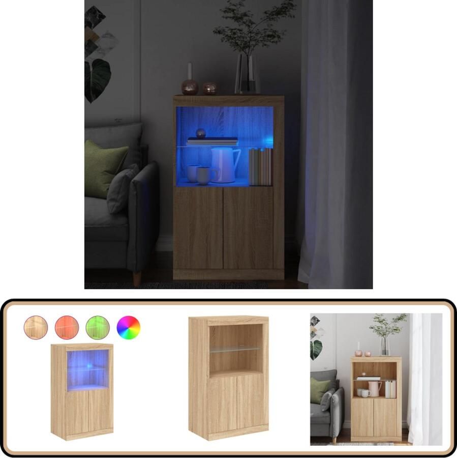 VidaXL Bijzetkast LED Verlichting Sonoma Eiken Bijzettafel Salontafel Tv Tafel Led Verlichting Houten Kast