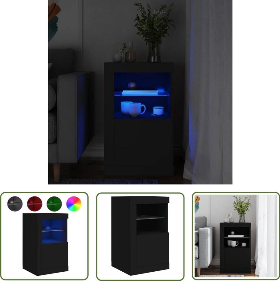 VidaXL Bijzetkast Ledverlichting Hout Zwart Bijzetkast Led Lampen Tv Meubel Woonkamerdecoratie Houten Kast Zwarte Kast Opbergkast - Foto 2