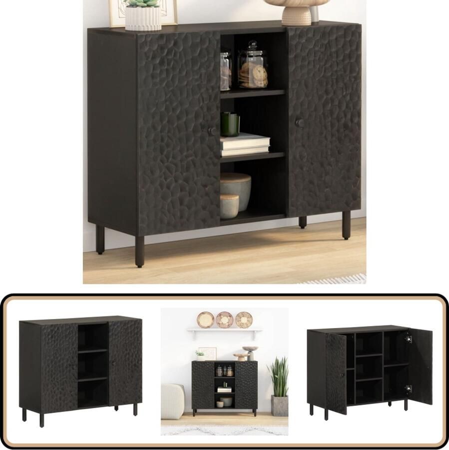 VidaXL Bijzetkast Mangohout Zwart 90x33x75 cm Dressoir Mango Wood Furniture Houten Dressoir Vintage Dressoir Salontafel