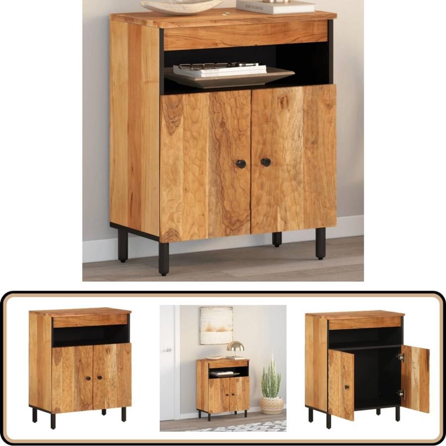 VidaXL Bijzetkast Massief Acaciahout 60x33x75 cm Dressoir Opbergkast Salontafel Acacia Houten Meubel Vintage Stijl - Foto 2