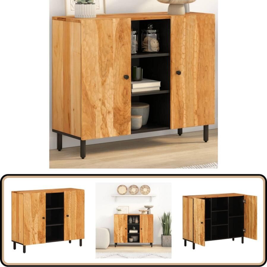 VidaXL Bijzetkast Massief Acaciahout 90x33x75 cm Dressoir Opbergkast Salontafel Houten Meubel Acacia - Foto 2