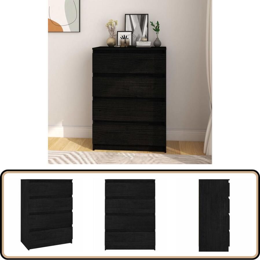 VidaXL Bijzetkast Massief Grenenhout Zwart Ladekast Bijzetkast Grenenhouten Kast Zwarte Kast Opslagkast