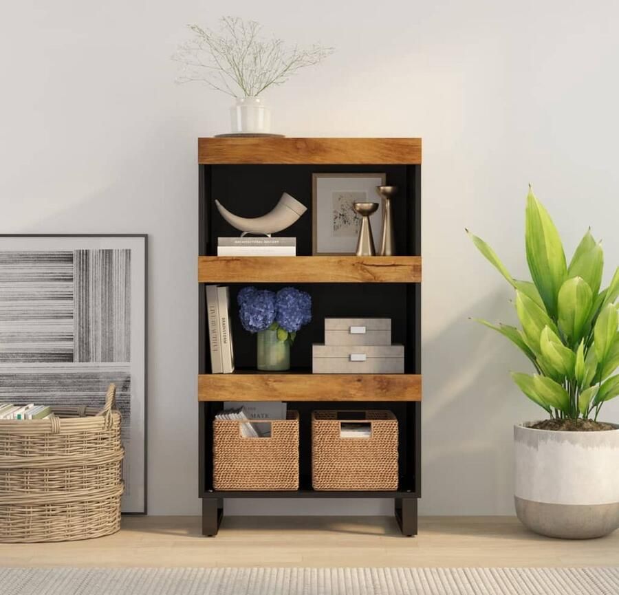 VidaXL Bijzetkast Massief Mangohout 60x33x107 cm Bijzetkast Industrieel Mangohout Houten Kast Salontafel Nachtkast - Foto 2