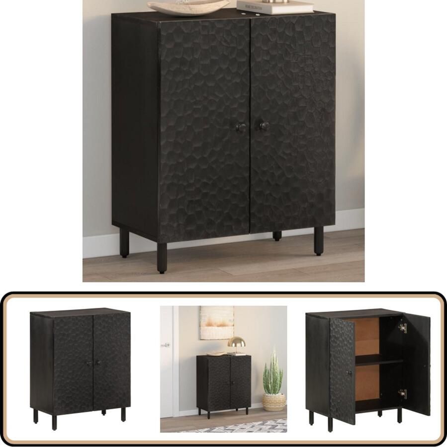 VidaXL Bijzetkast Massief Mangohout Zwart 60x33x75 cm Dressoir Mango Wood Furniture Vintage Dresser Houten Dressoir Opbergmeubels - Foto 2