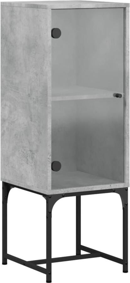 VidaXL Bijzetkast Glazen deur 35x37x100 cm Betongrijs Klassieke Dressoir Houten Dressoir Bijzettafel Opbergkast Tv Stand