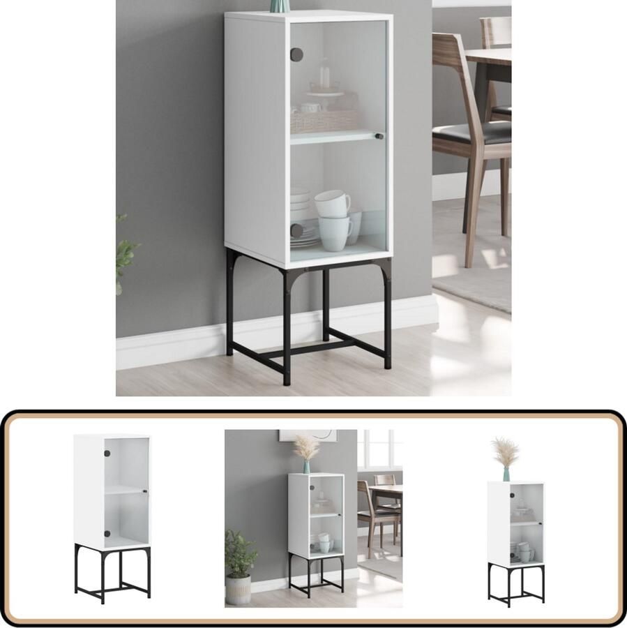 VidaXL Bijzetkast met glazen deur Wit Dressoir Bijzettafel Vintage Meubels Houten Meubel Wit Dressoir