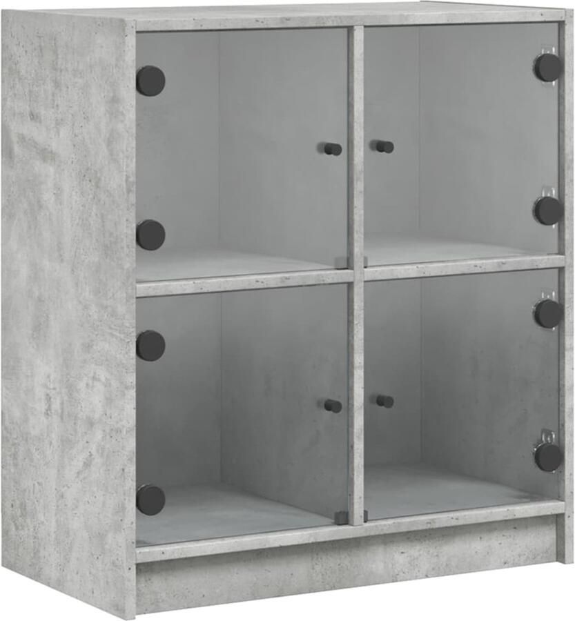 The Living Store Bijzetkast met glazen deuren 68x37x75 5 cm betongrijs Klassieke Dressoir Houten Dressoir Grijze Dressoir Opbergkast Tv-meubel - Foto 2