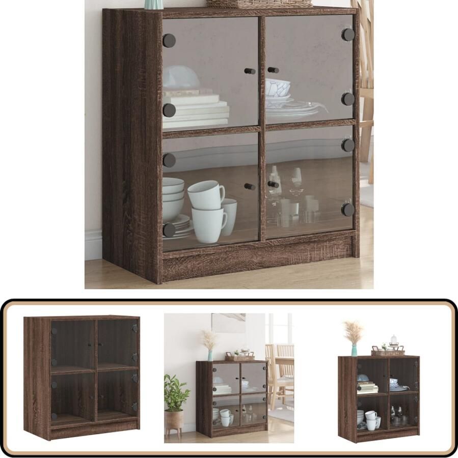 VidaXL Bijzetkast Bruin Eiken met Glazen Deuren Dressoir Bijzettafel Houten Kast Vintage Kast Bruine Eiken Kleur