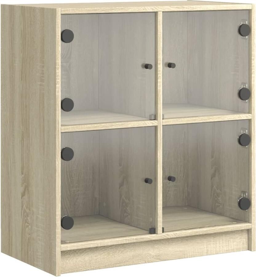 VidaXL Bijzetkast Glazen deuren 68x37x75 5 cm Dressoir Bijzettafel Houten Meubel Vintage Design Opslagoplossing - Foto 2